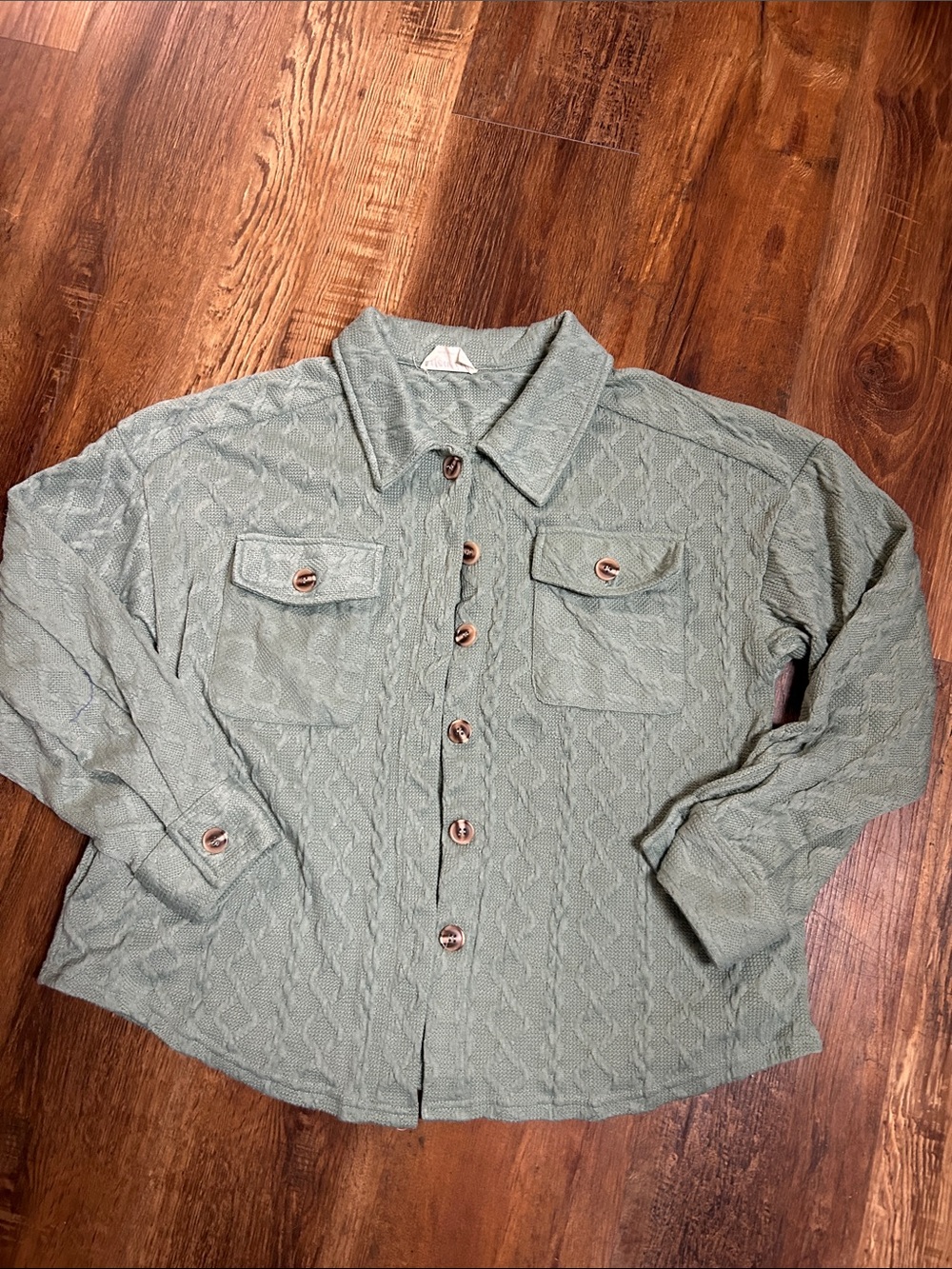 New In Women’s Heavy Knit Button-Up Jacket - Sage Green